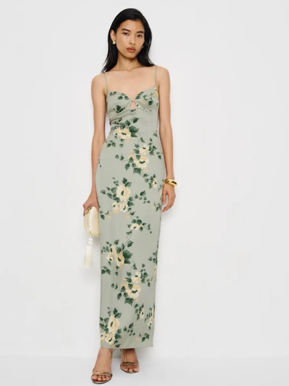 Reformation Sathia Satin Dress - Green - Size 6 - Like New